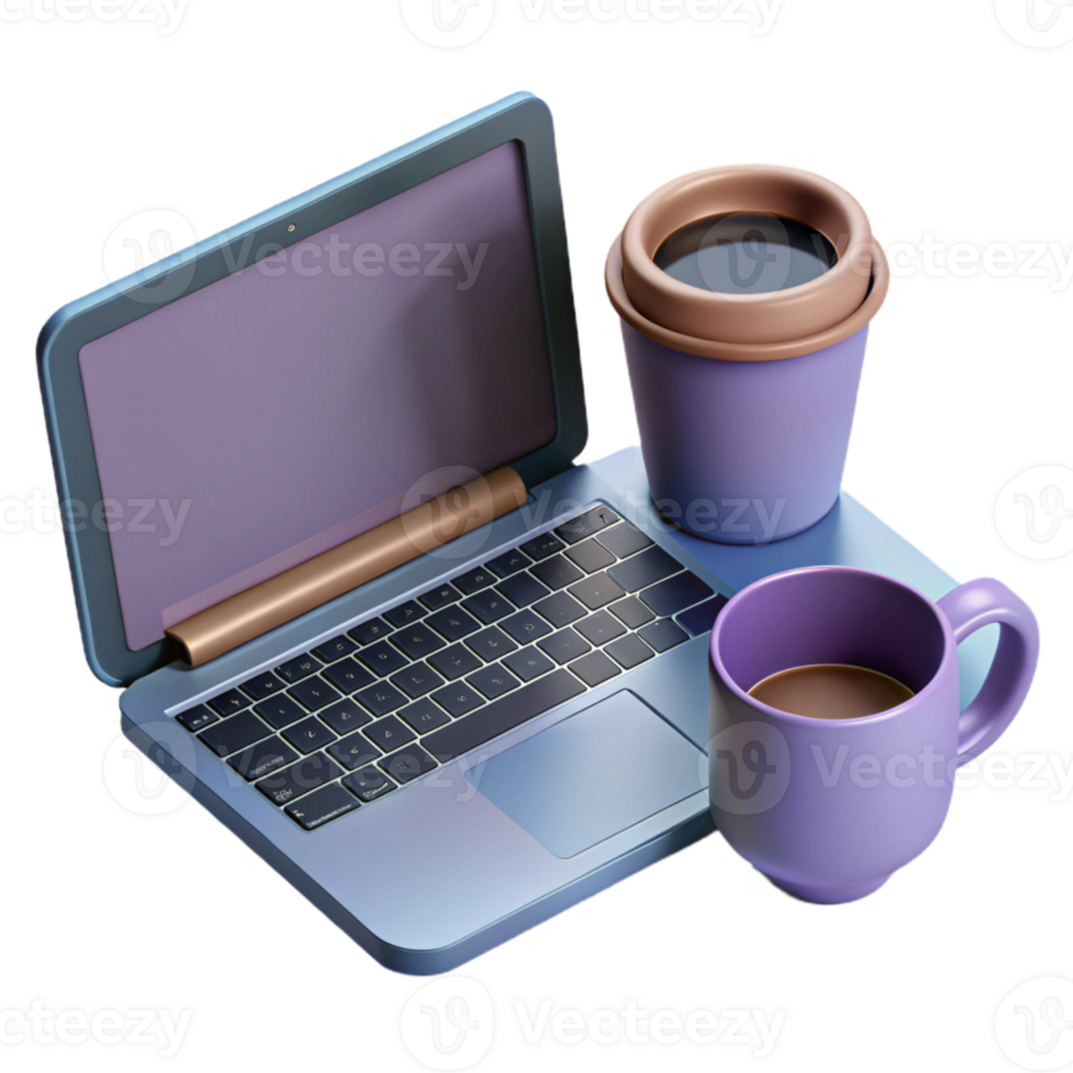 magnificent artistic Coffee Cup and Laptop on Desk Flatlay Isolated genuine png