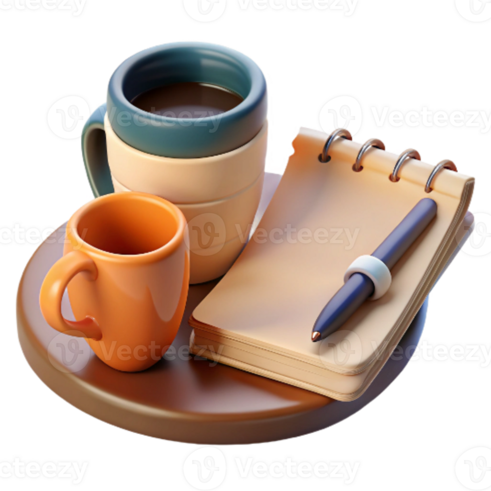 beautiful contemporary Coffee Cup and Notepad Cutout on Table detailed png