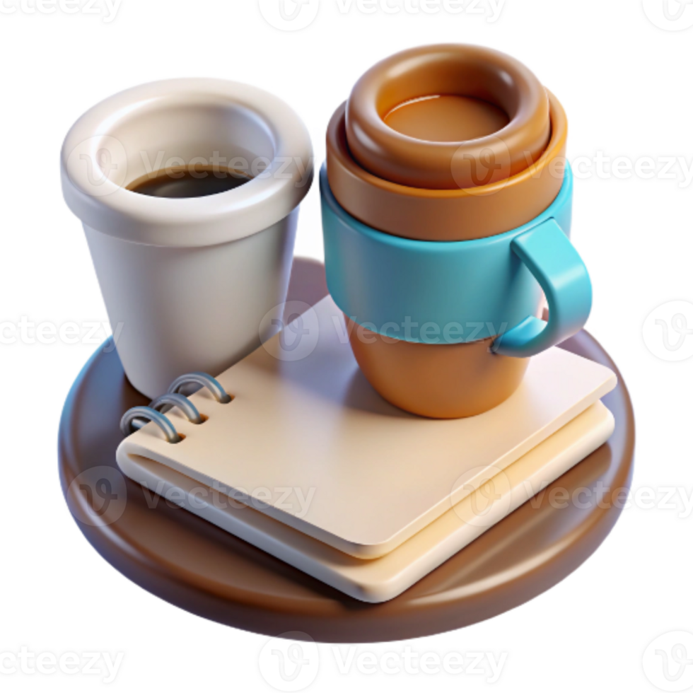 elegant traditional Coffee Cup and Notepad Cutout on Table authentic png