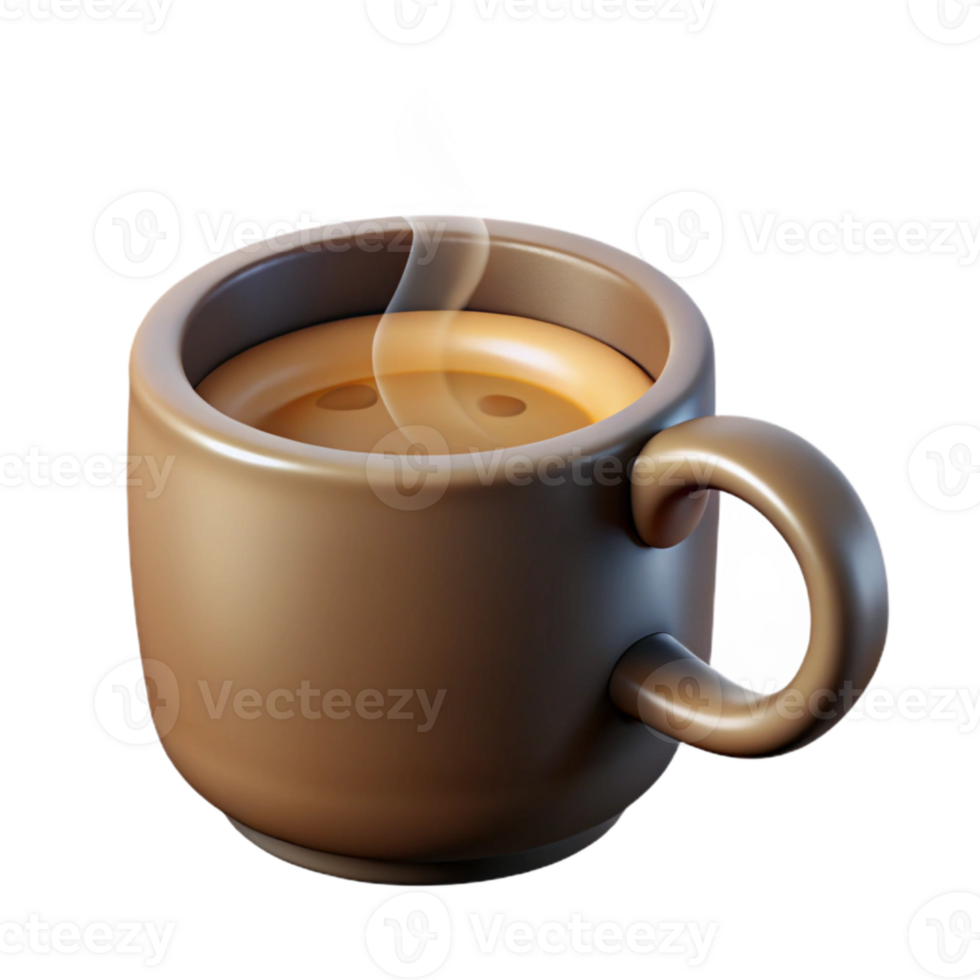 dramatic modern Coffee Mug Cutout with Steam Transparent Background Front View genuine png