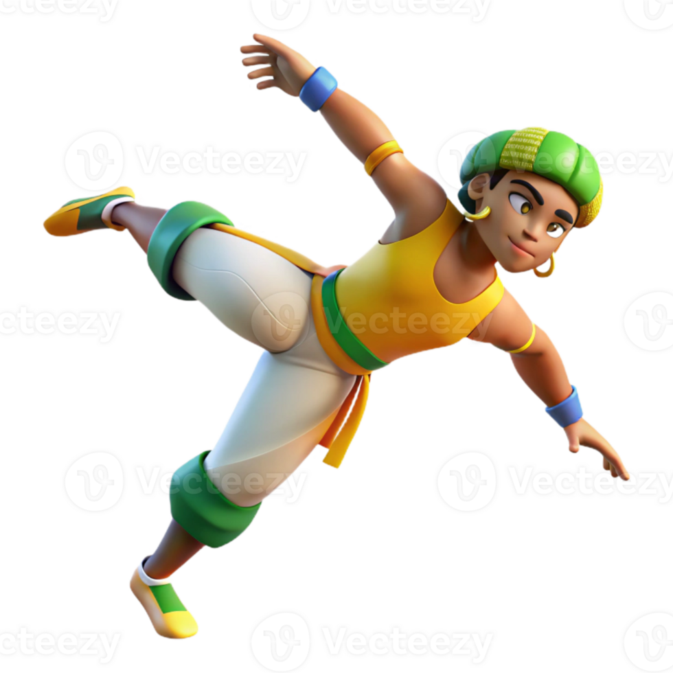 impressive modern Colorful Brazilian Capoeira Dancer Movement Isolated high quality png