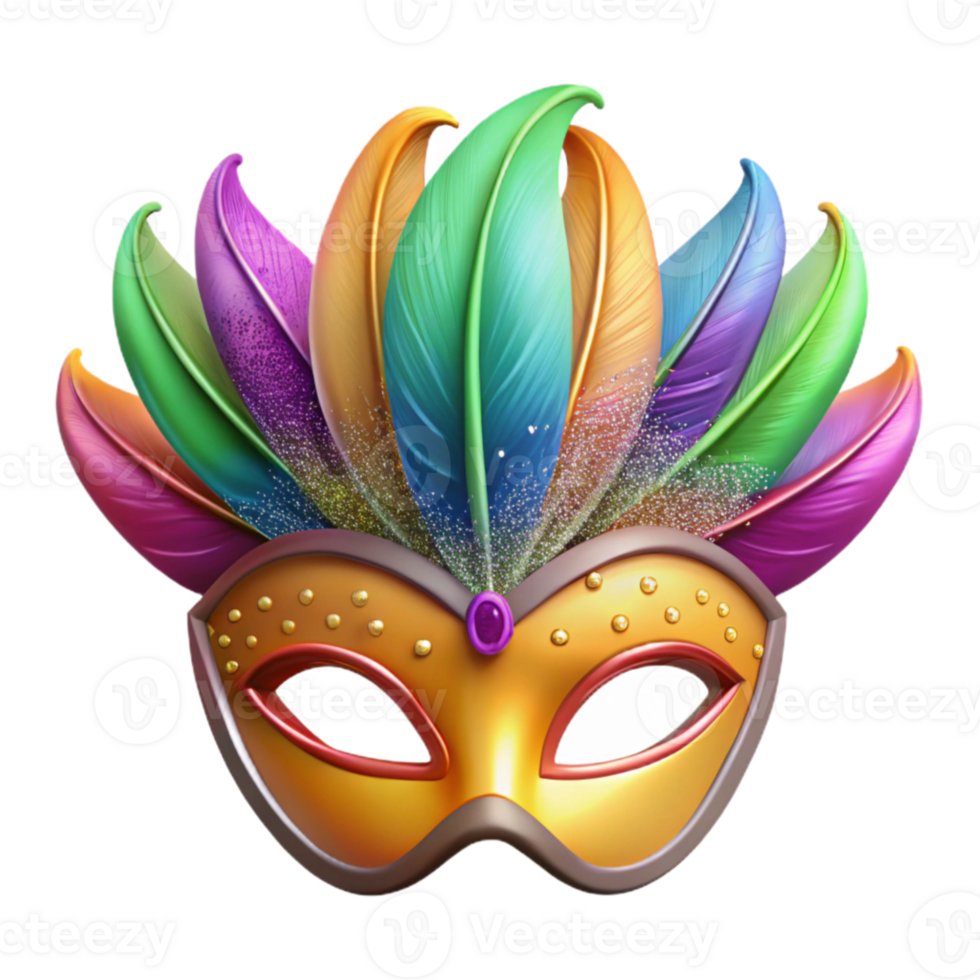 vibrant traditional Colorful Brazilian Carnival Mask Glitter and Feathers Transparent high resolution png