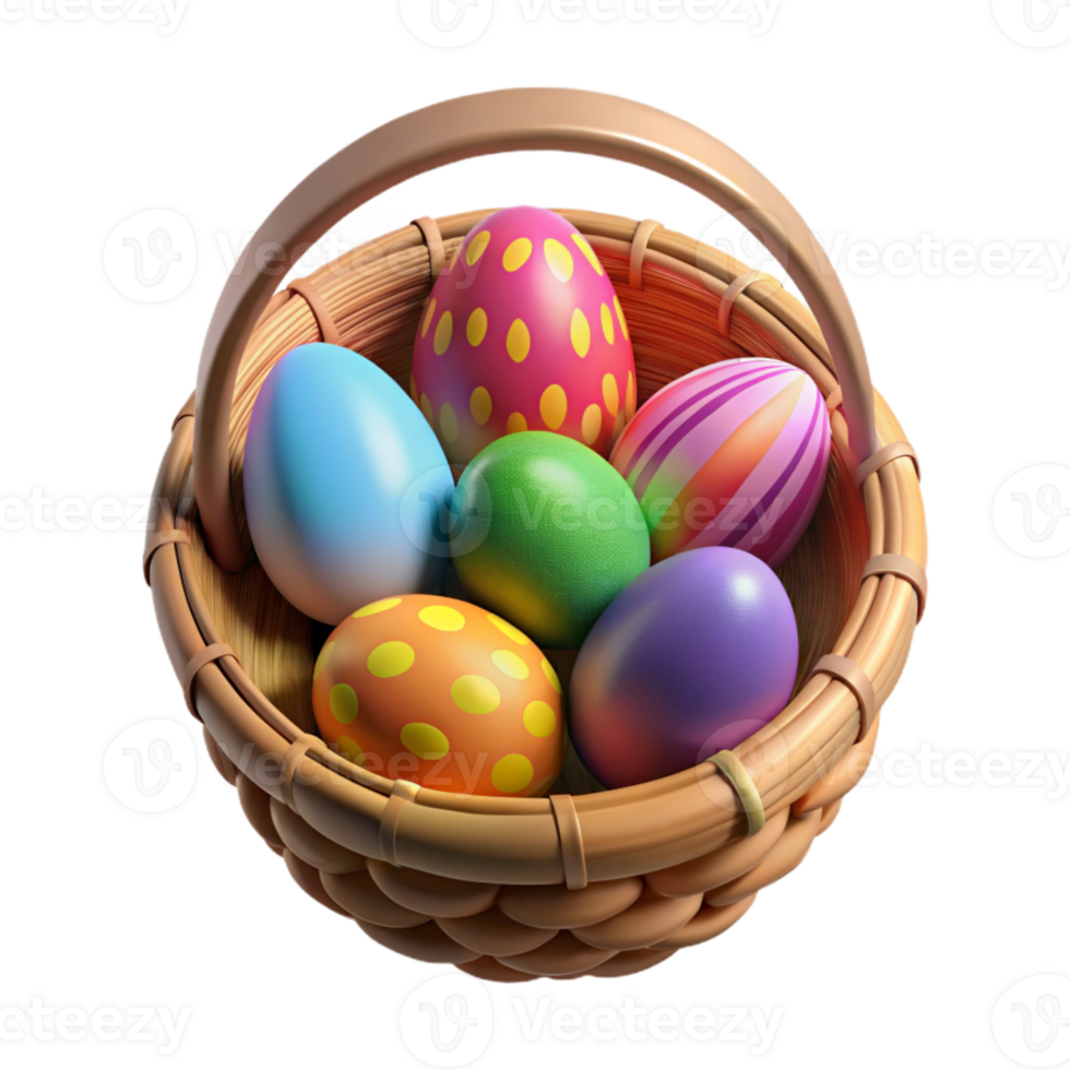 impressive vintage Colorful Easter Eggs Basket Cutout Transparent Background detailed png