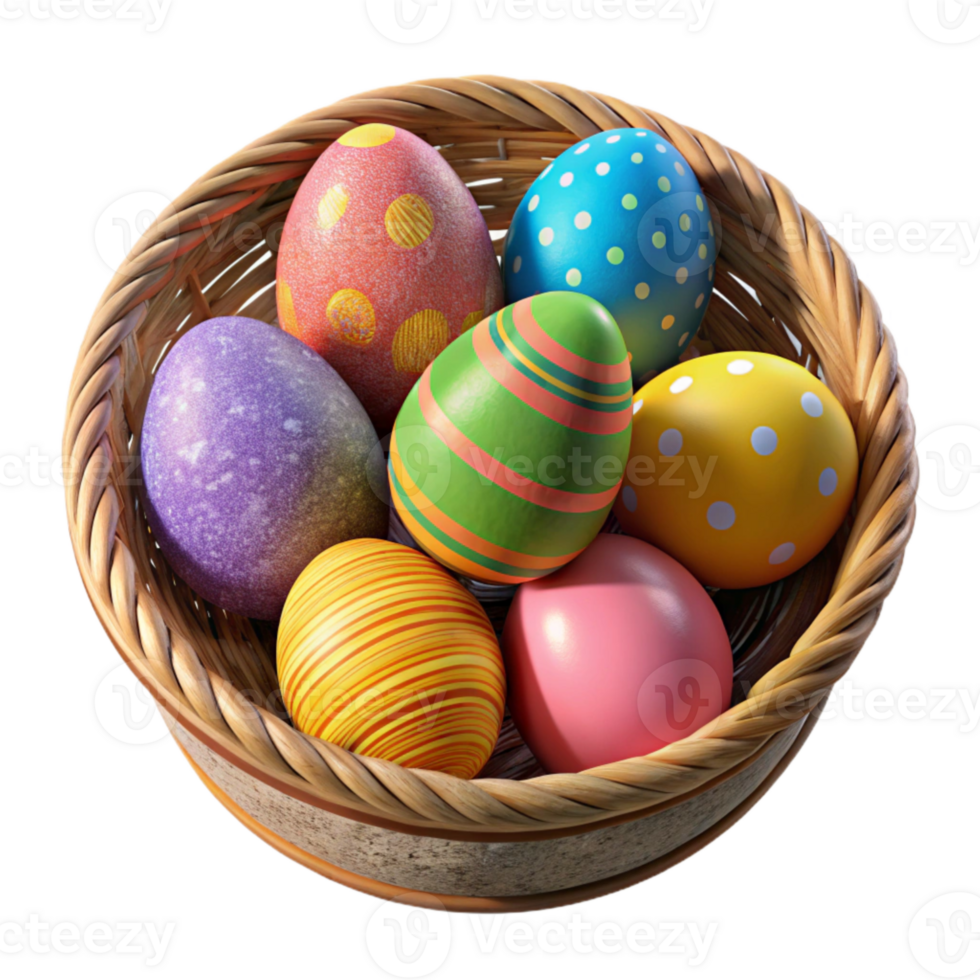 stunning classic Colorful Easter Eggs Basket Cutout Transparent Background 4K png