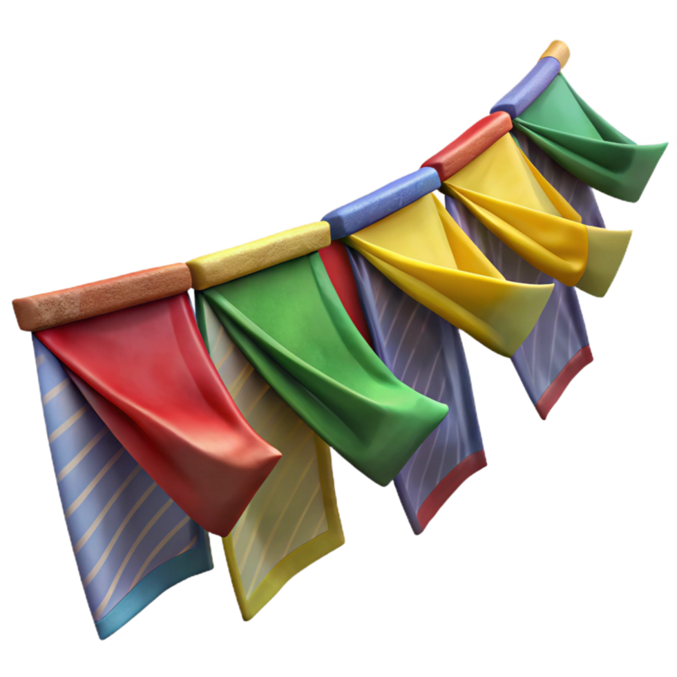 extraordinary rustic Colorful Prayer Flags Cutout Fluttering in Wind 4K png