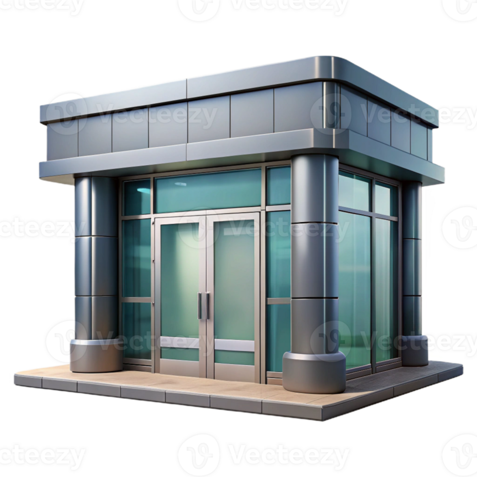 elegant creative Commercial Building Entrance with Glass Doors Isolated 4K png