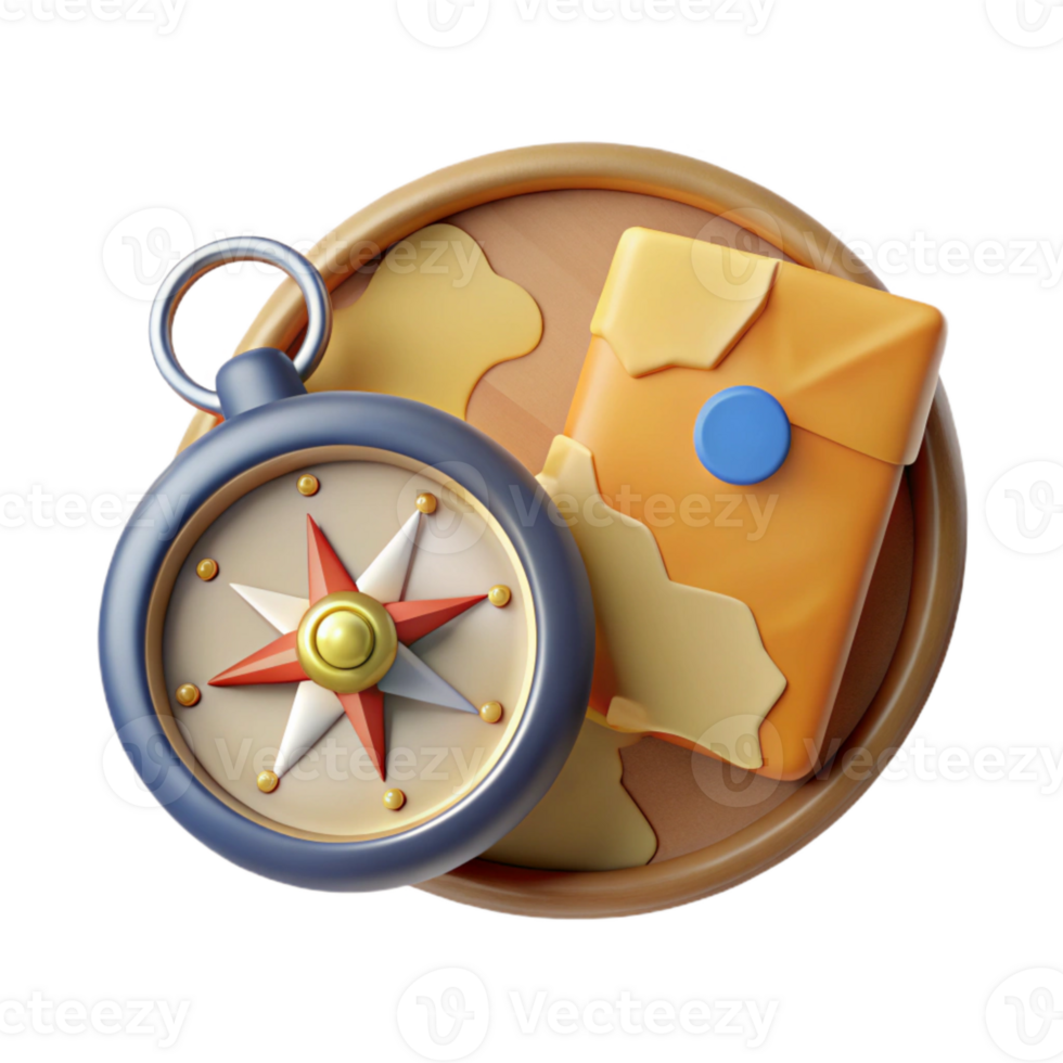 beautiful rustic Compass and Map Cutout Top View genuine png