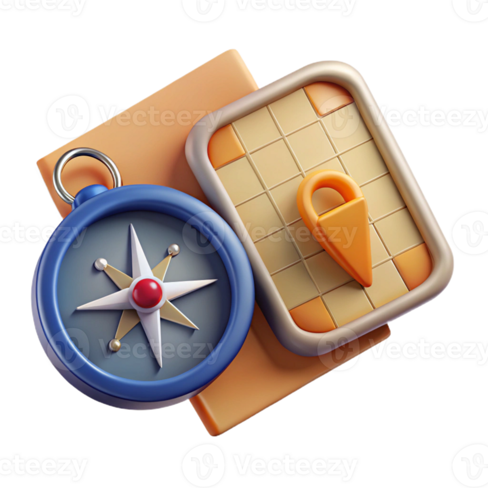 wonderful modern Compass and Map Cutout Top View 4K png