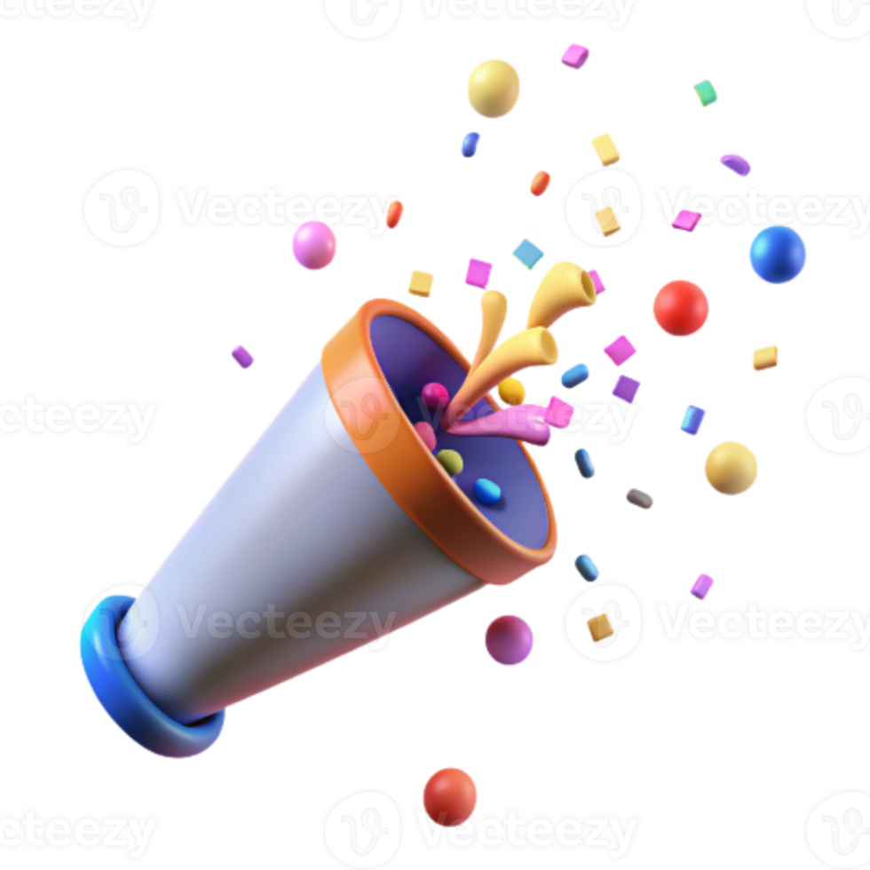 magnificent artistic Confetti Cannon Exploding with Transparent Background detailed png