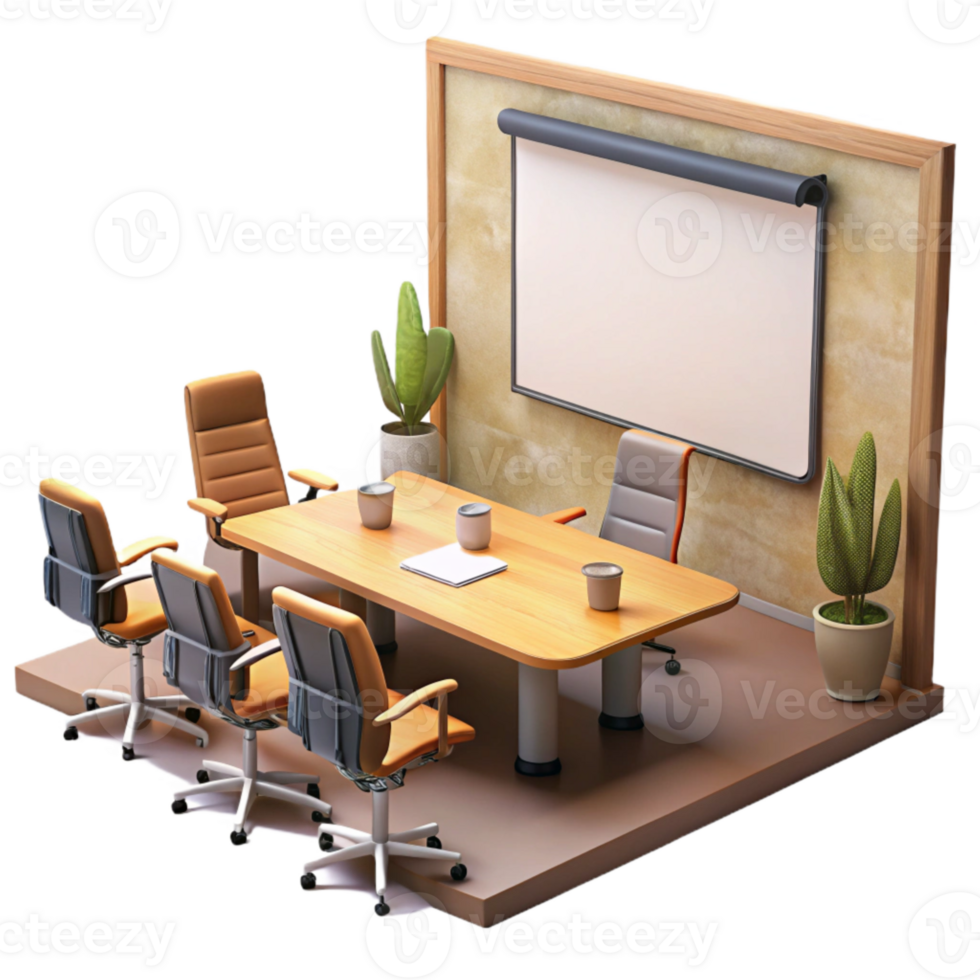 extraordinary modern Conference Room with Whiteboard and Projector Isolated high quality png