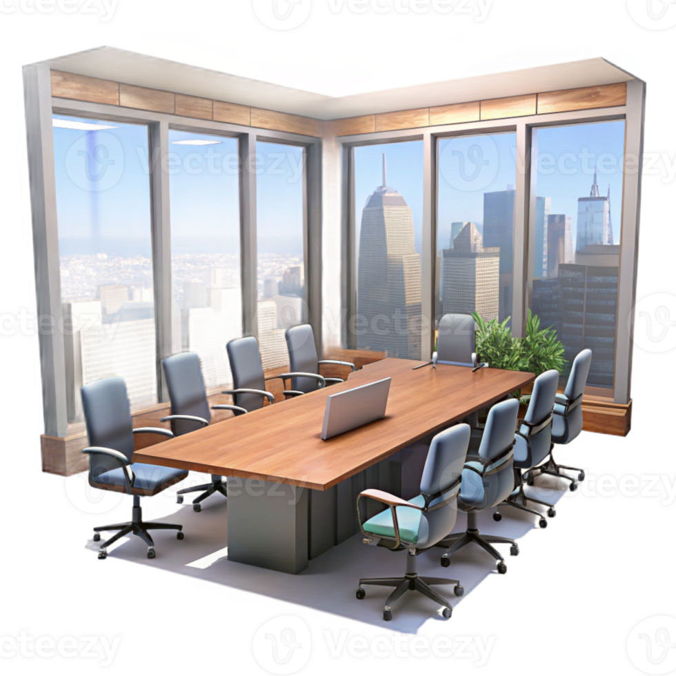 vibrant modern Conference Room with Large Windows and City View Isolated exclusive png