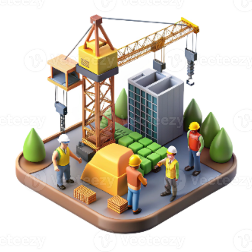 serene artistic Construction Site Cranes and Workers Cutout high quality png