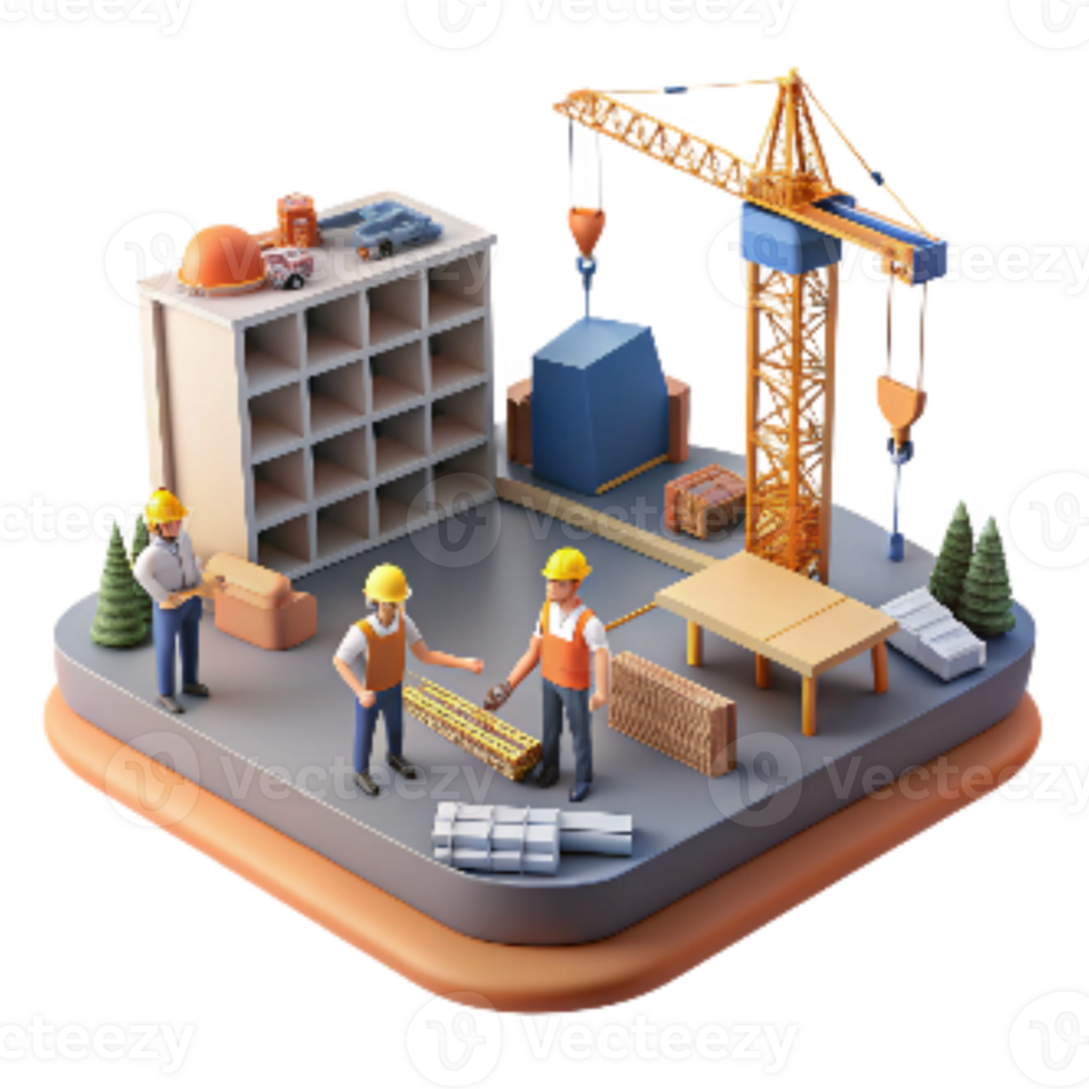 vibrant traditional Construction Site Cranes and Workers Cutout detailed png