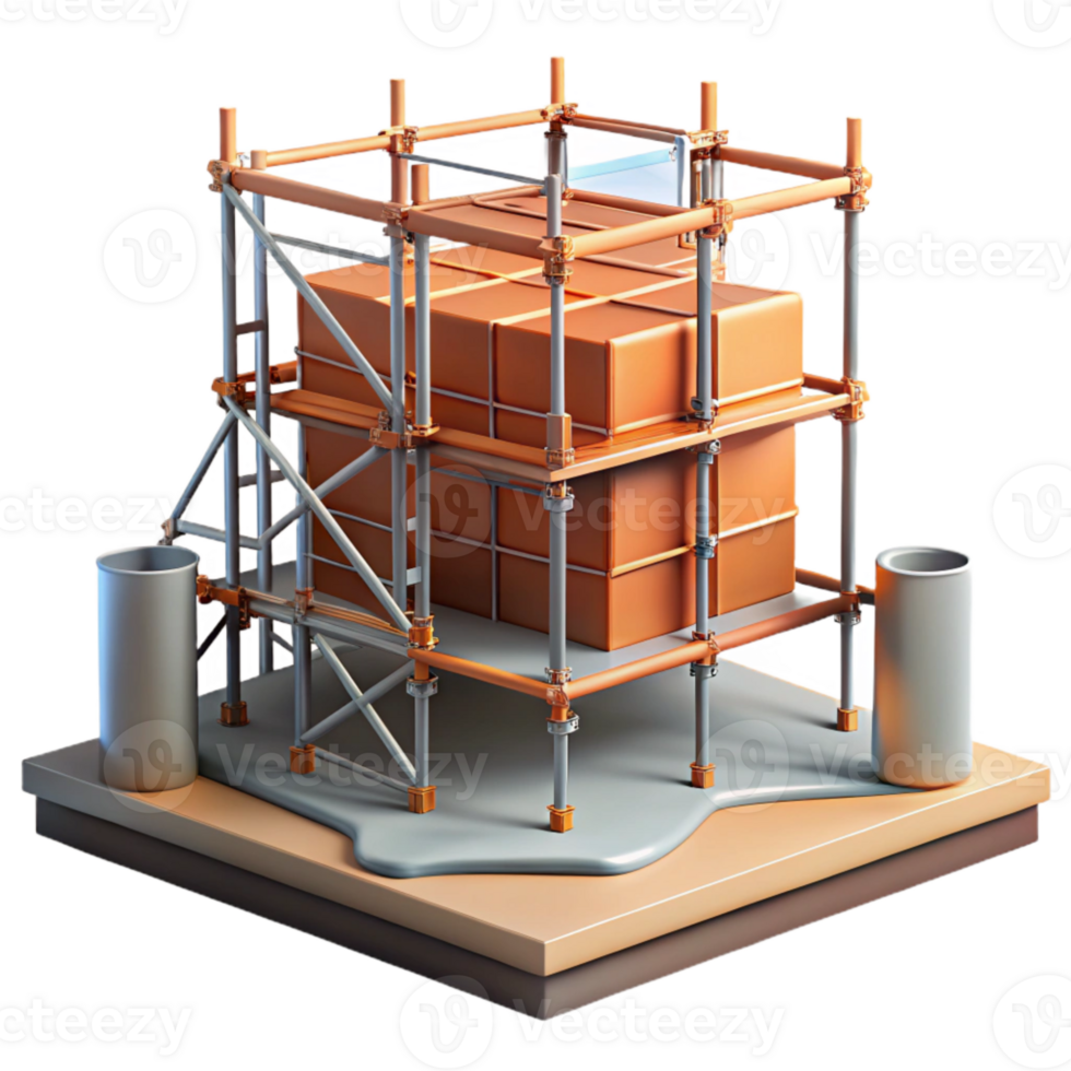 elegant minimalist Construction Site with Scaffolding Transparent Background 4K png
