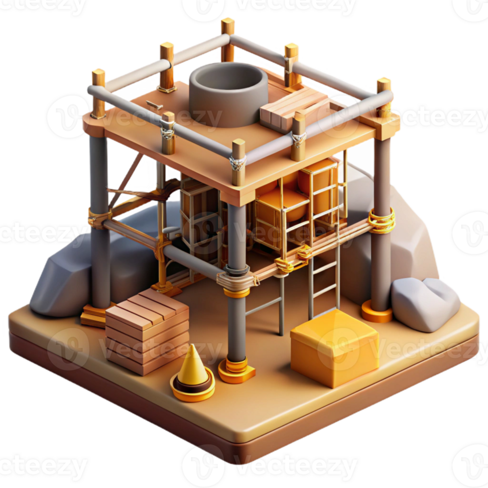 elegant rustic Construction Site with Scaffolding Transparent Background detailed png