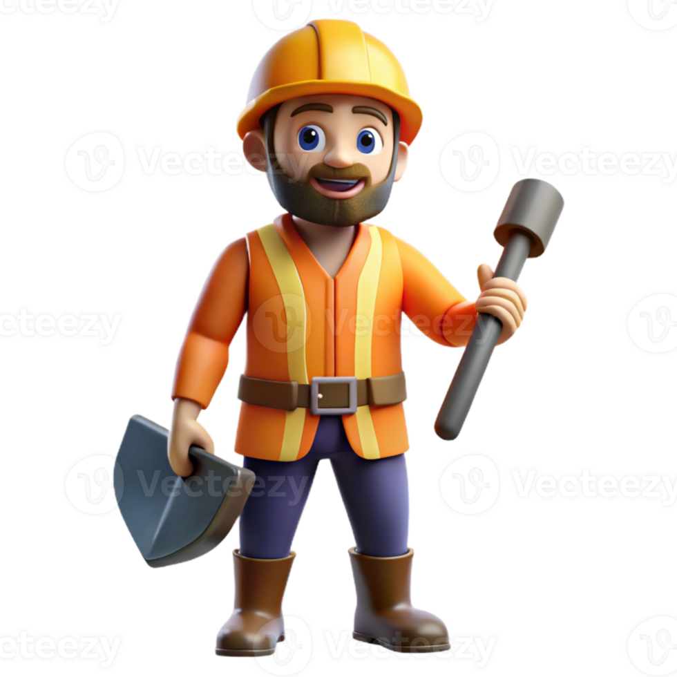 vibrant minimalist Construction Worker with Shovel Cutout detailed png
