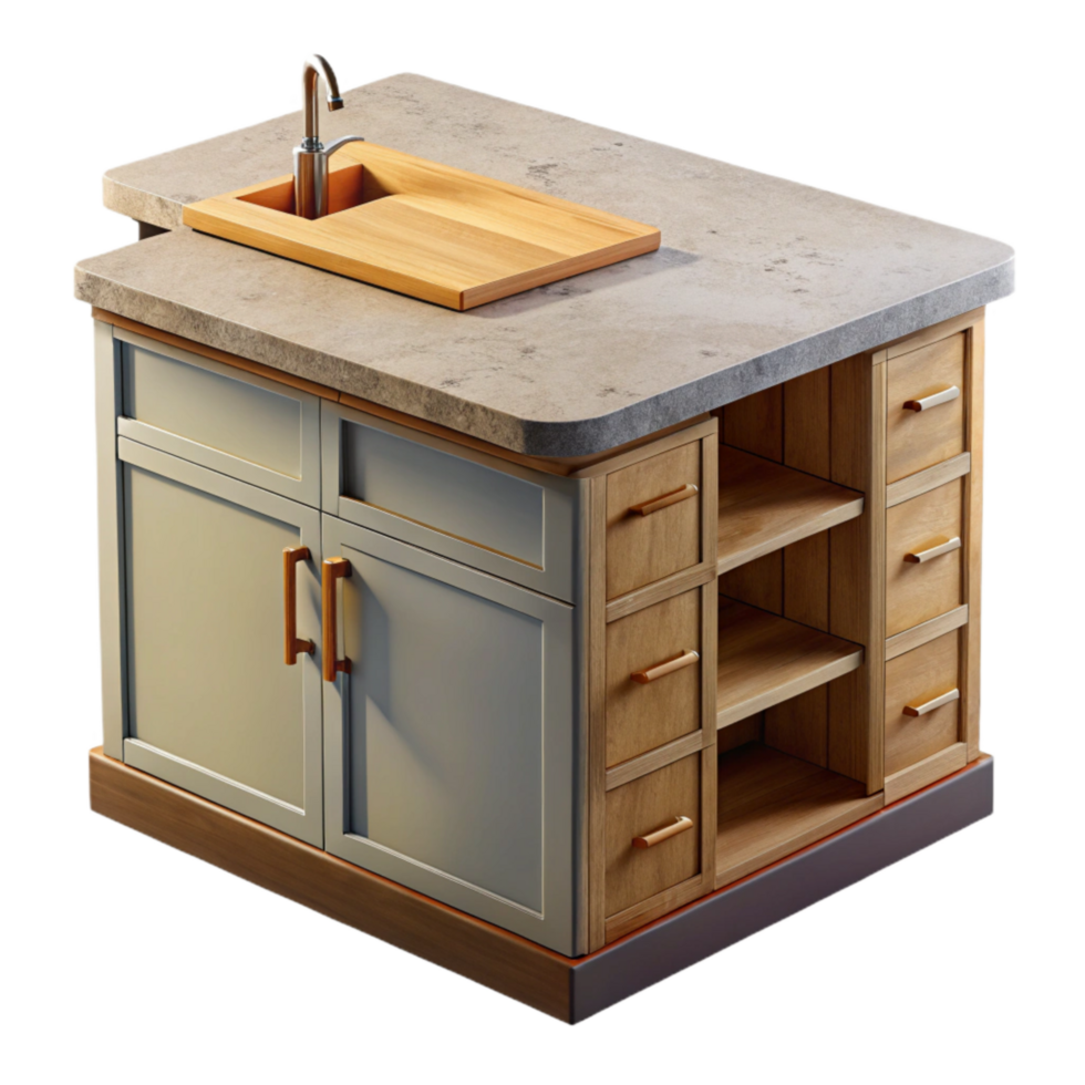 stunning classic Contemporary Kitchen Island with Marble Countertop Isolated 4K png