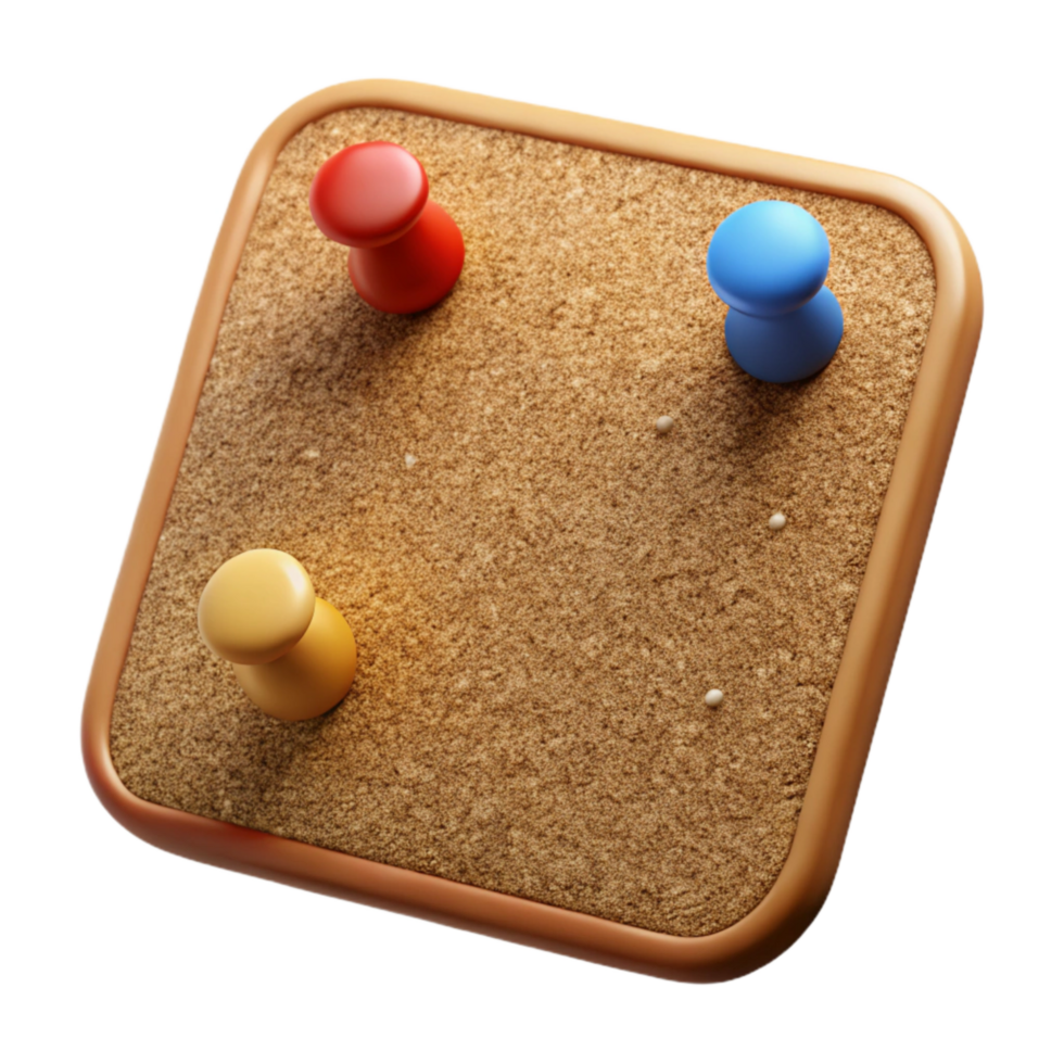beautiful rustic Cork Board with Push Pins Transparent Background authentic png