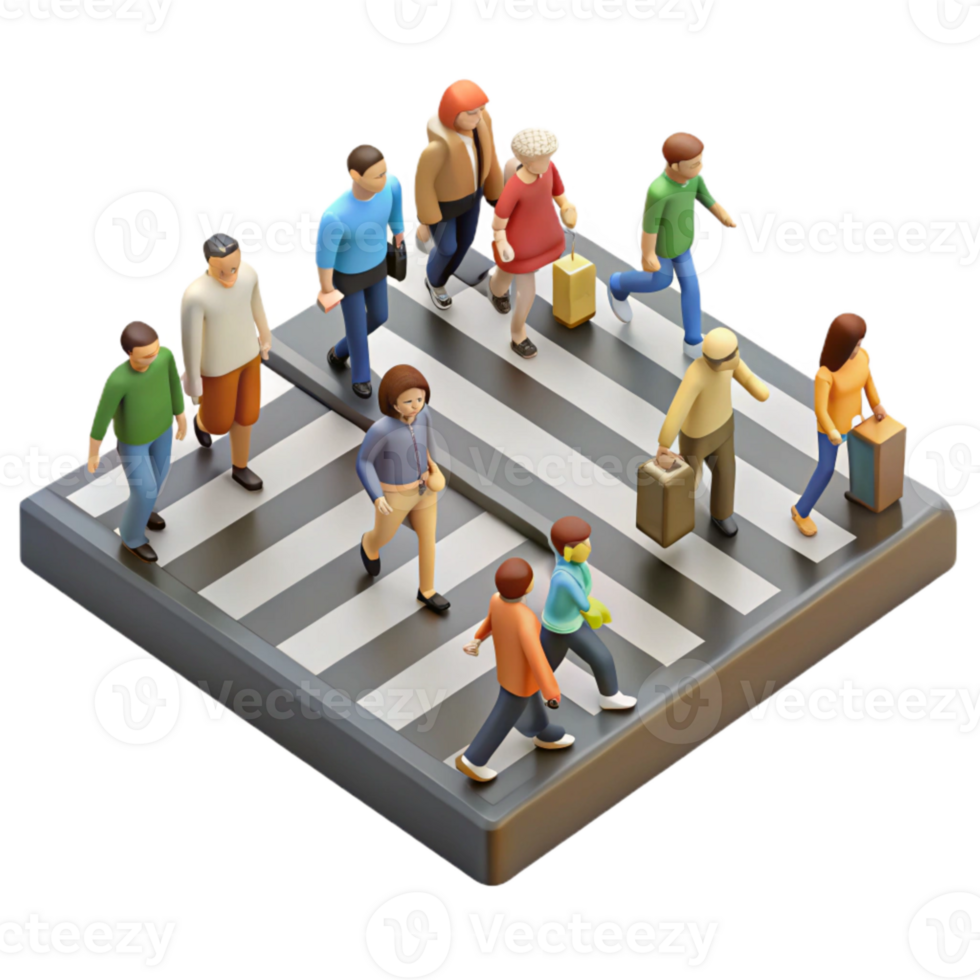 beautiful minimalist Crowded Crosswalk Pedestrians Crossing Transparent Background 4K png