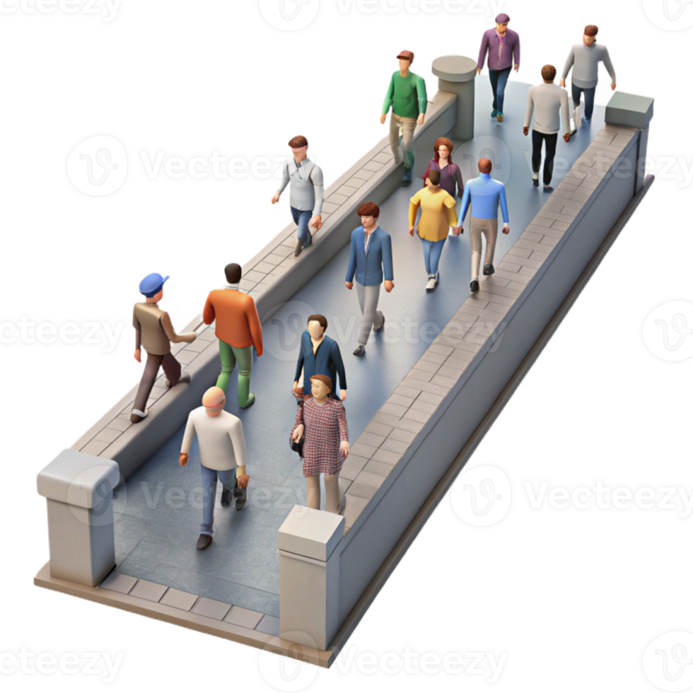 beautiful minimalist Crowded Sidewalk People Walking Transparent Background premium png