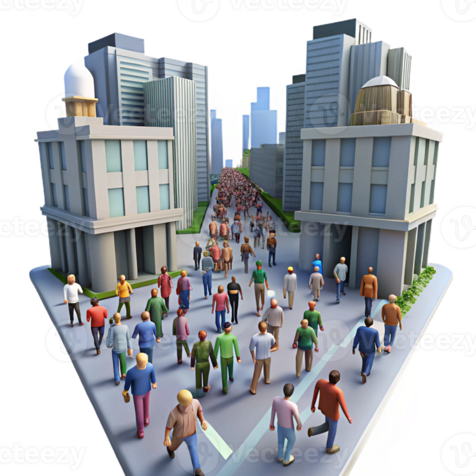 serene creative Crowd of People Walking City Street Transparent Background professional png