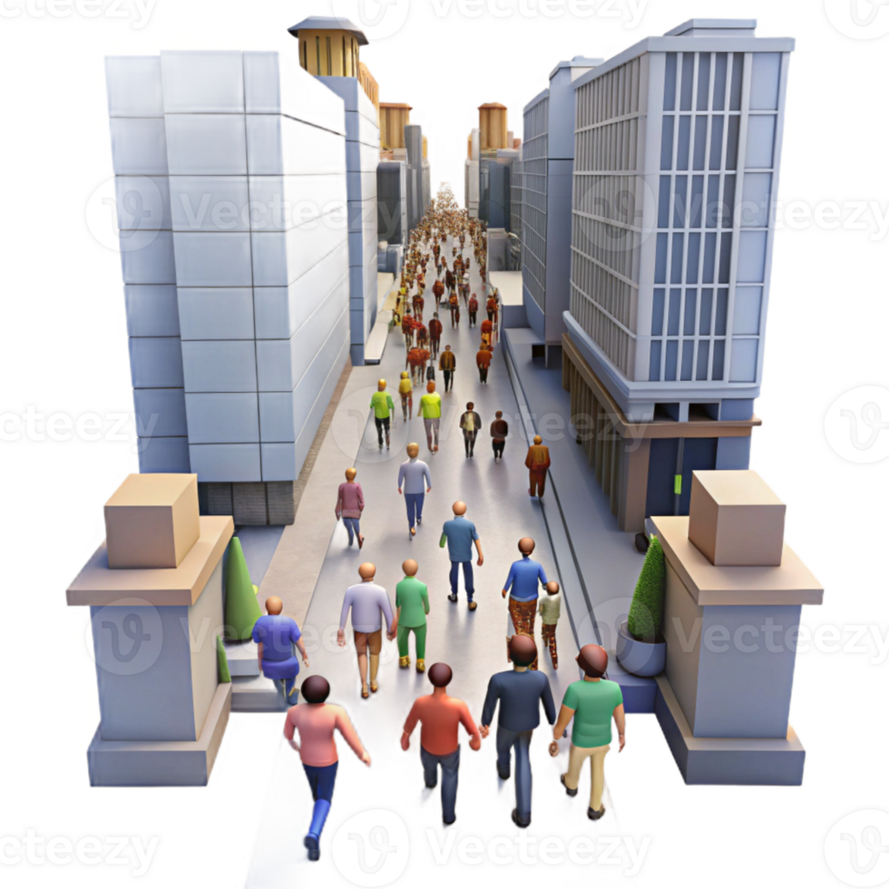 stunning modern Crowd of People Walking City Street Transparent Background premium png