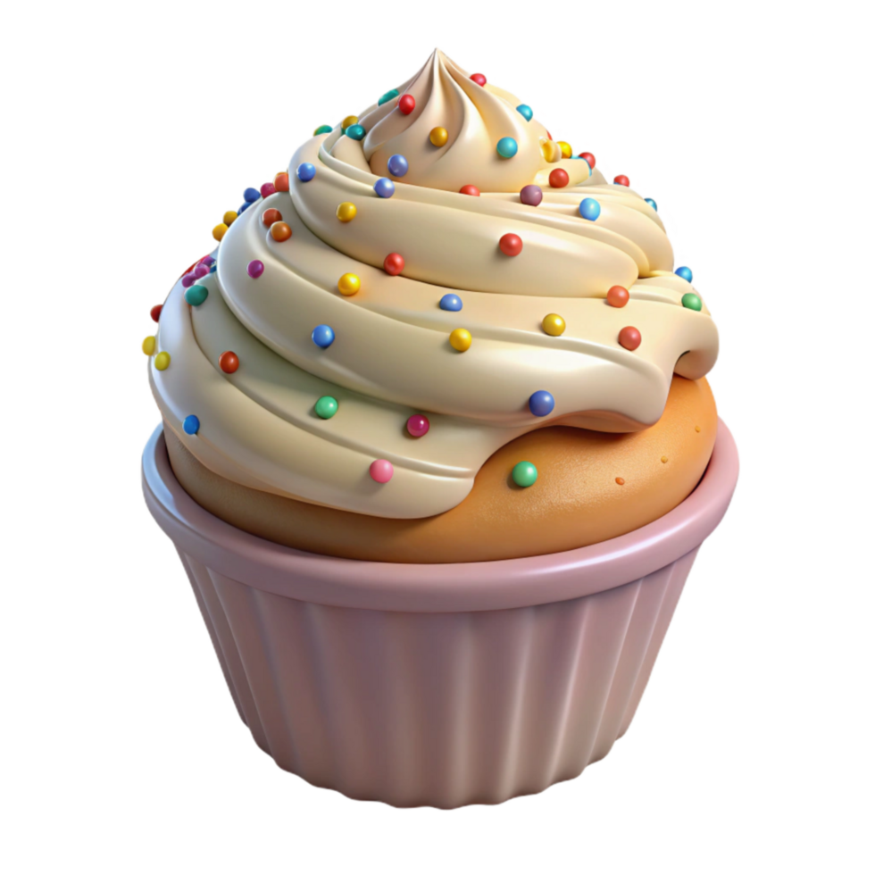 vibrant artistic Cupcake Vanilla with Sprinkles Transparent Background high resolution png