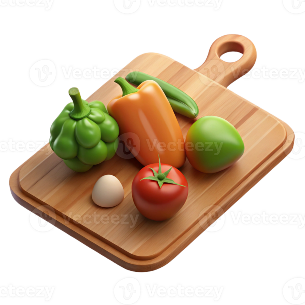 impressive artistic Cutting Board with Vegetables Isolated Element 4K png