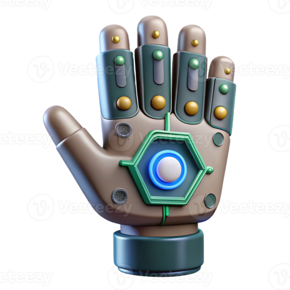 serene modern Cybernetic Hand with Touchscreen Interface Cutout detailed png