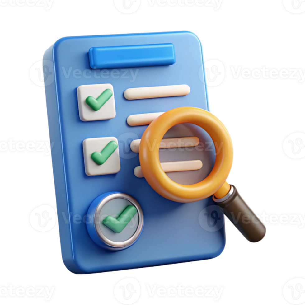 impressive vintage Cybersecurity Audit Icon with Checklist and Magnifying Glass Isolated on White premium png