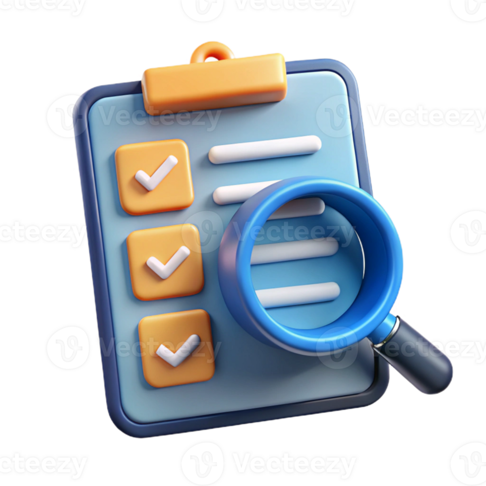 serene vintage Cybersecurity Audit Icon with Checklist and Magnifying Glass Isolated on White original png