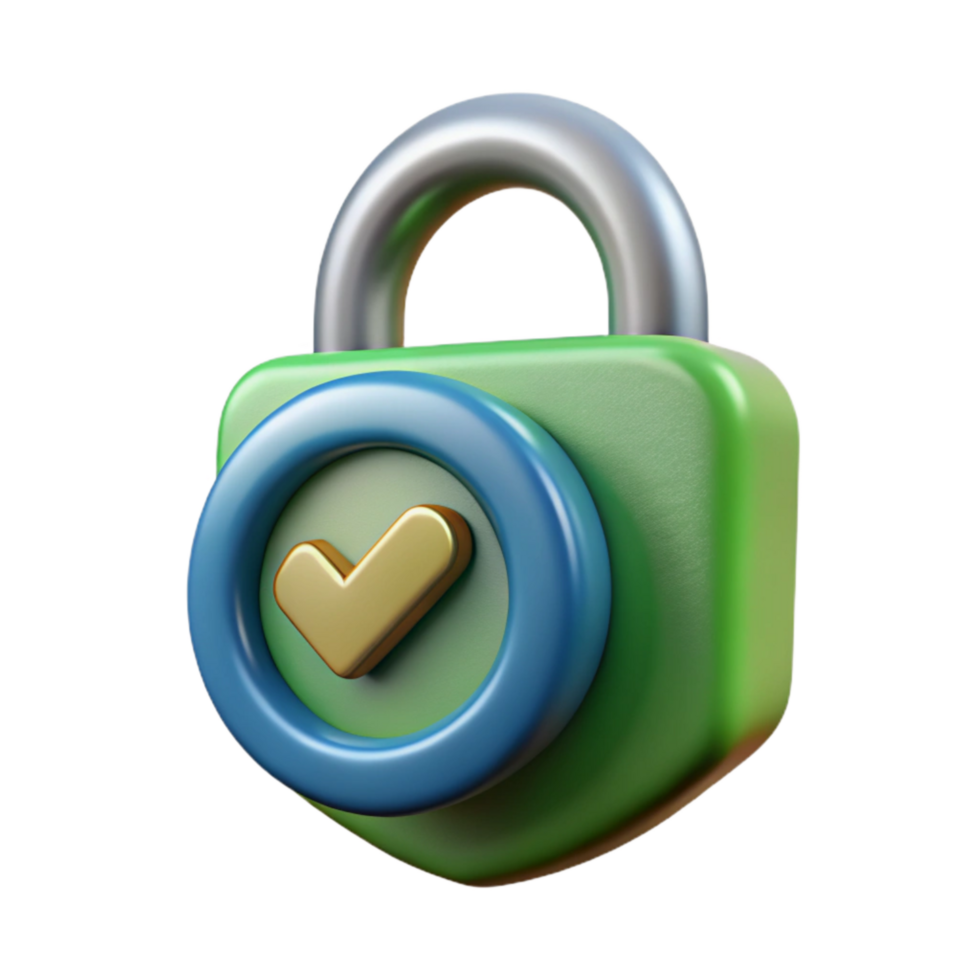 beautiful classic Cybersecurity Lock Icon with Green Checkmark Cutout 4K png
