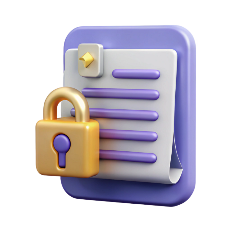 beautiful modern Data Privacy Policy Document Icon with Lock and Key Isolated Element original png