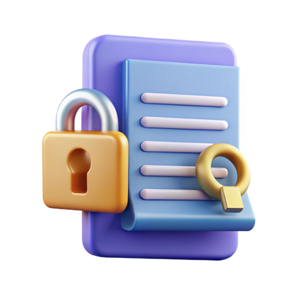 impressive abstract Data Privacy Policy Document Icon with Lock and Key Isolated Element exclusive png