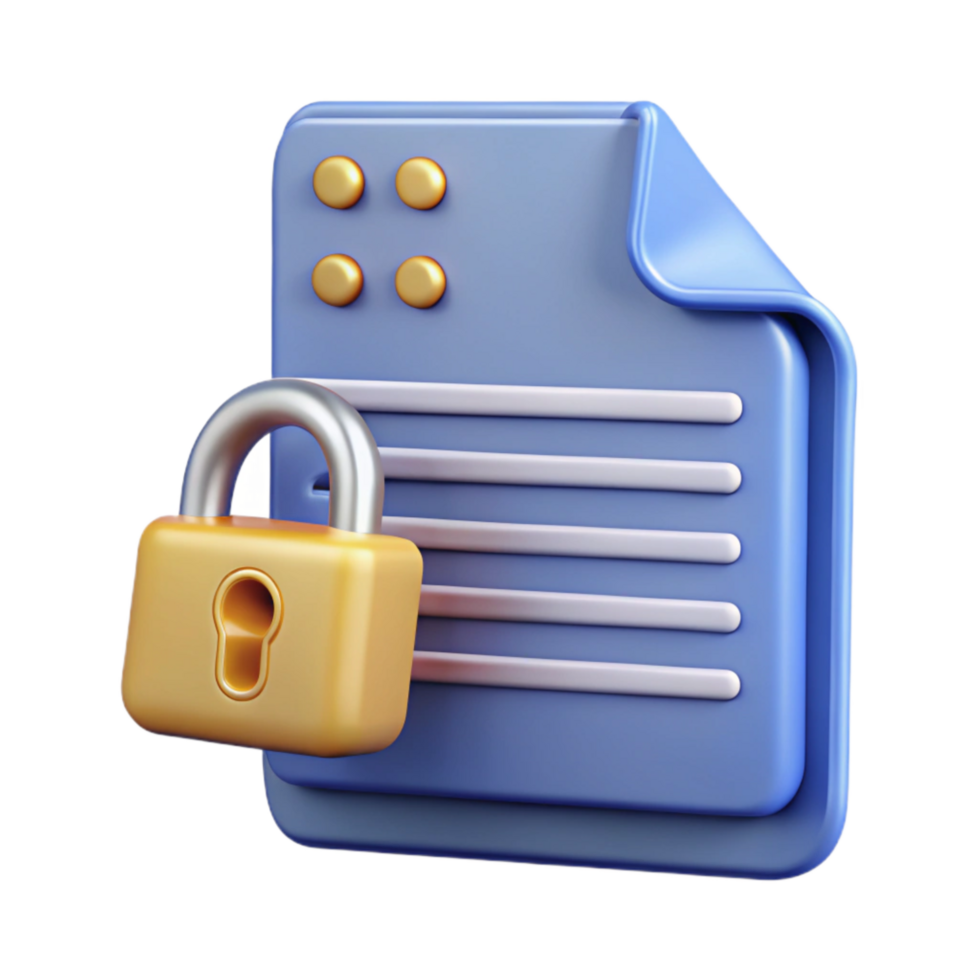 wonderful creative Data Privacy Policy Document Icon with Lock and Key Isolated Element high resolution png