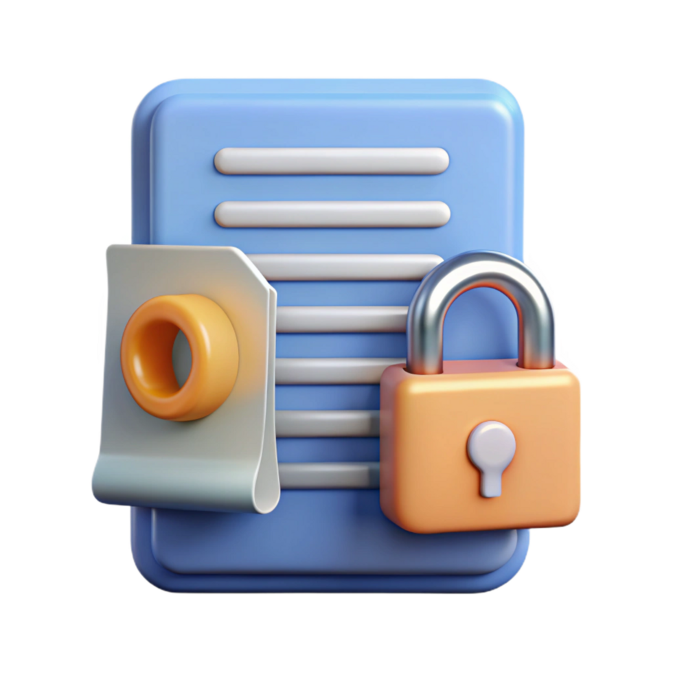 dramatic traditional Data Privacy Policy Document Icon with Lock and Key Isolated Element detailed png