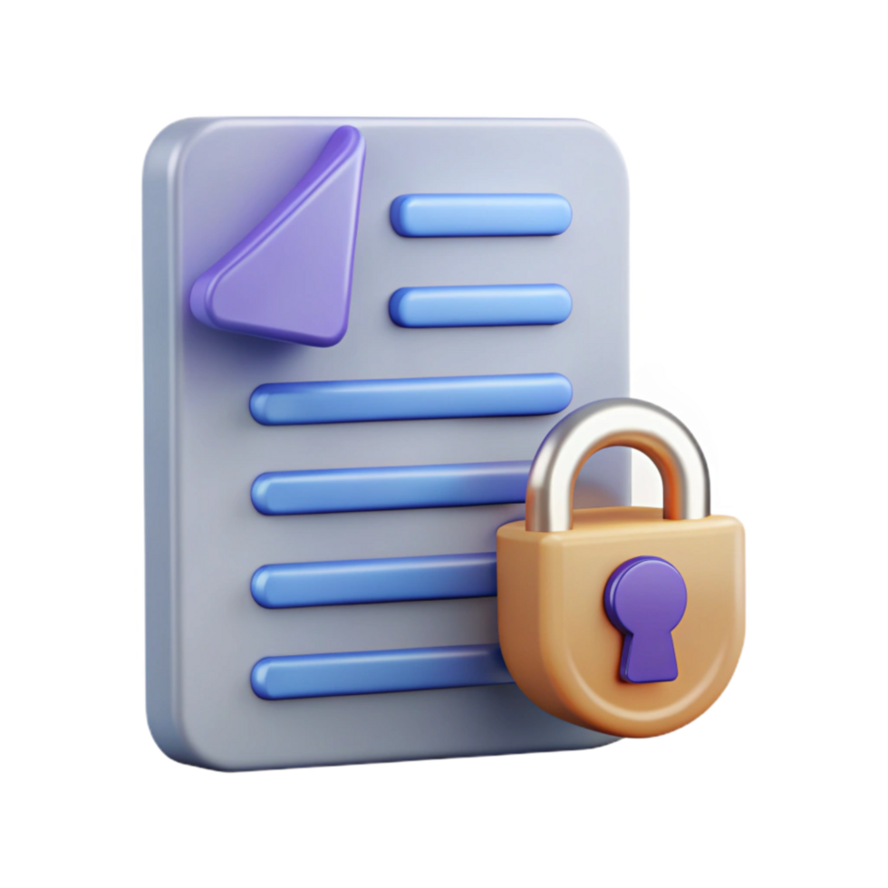 vibrant creative Data Protection Policy Icon with Document and Lock Transparent Background Element detailed png