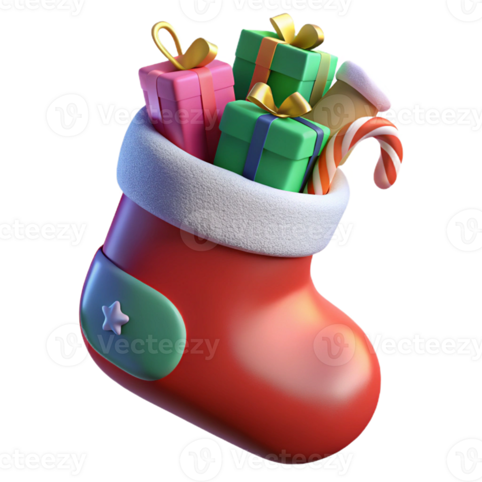 wonderful creative Decorated Christmas Stocking Filled with Gifts Cutout high resolution png