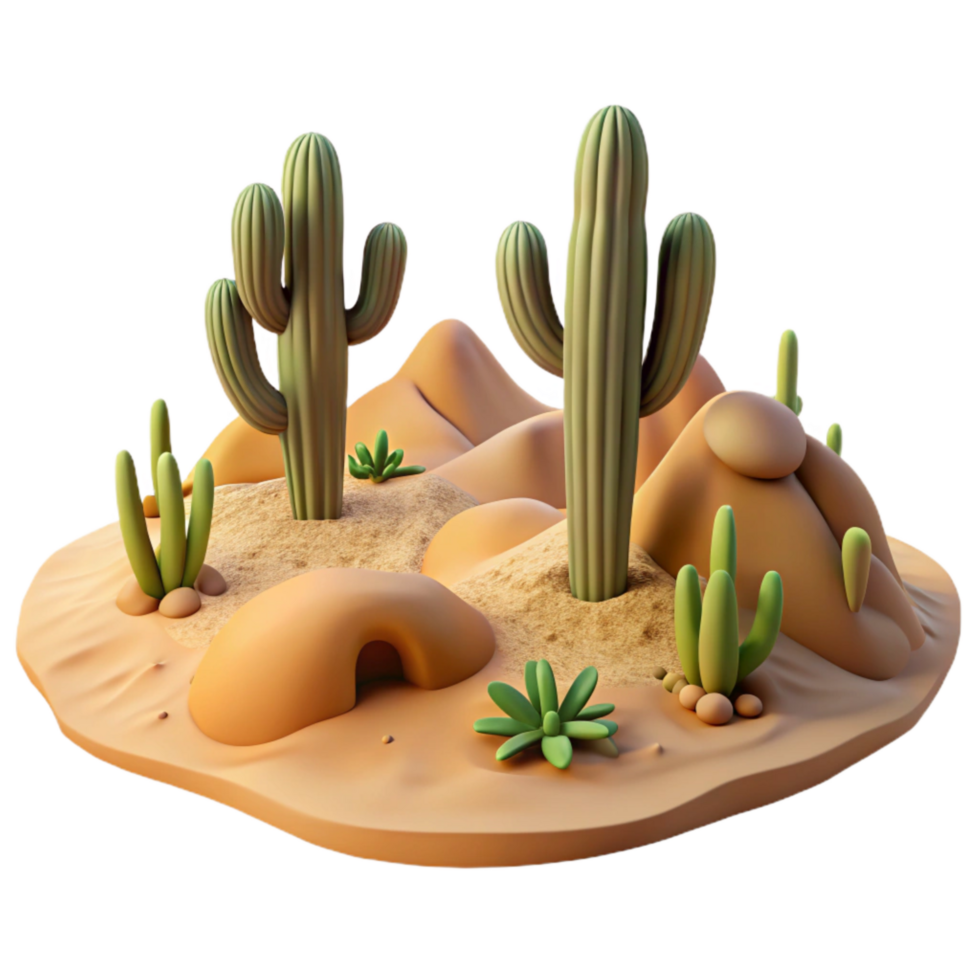 wonderful modern Desert Landscape with Cacti Isolated premium png