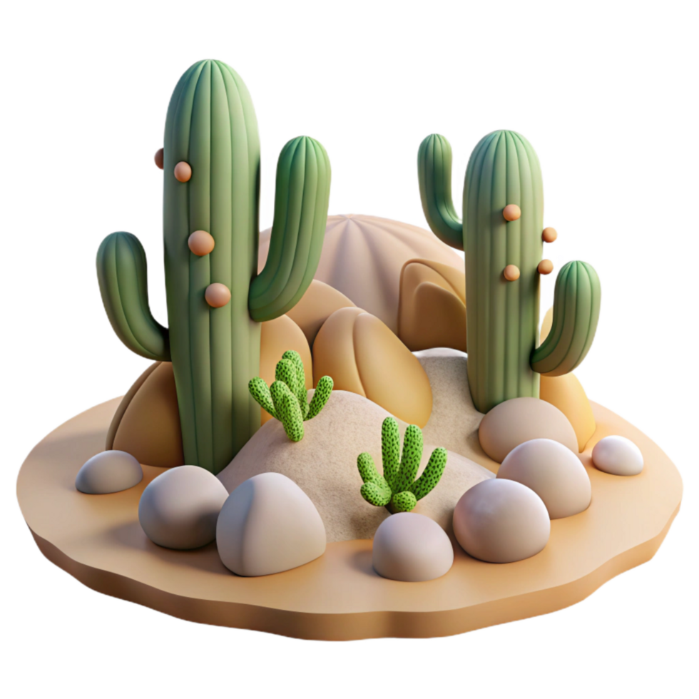 beautiful artistic Desert Landscape with Cacti Isolated detailed png