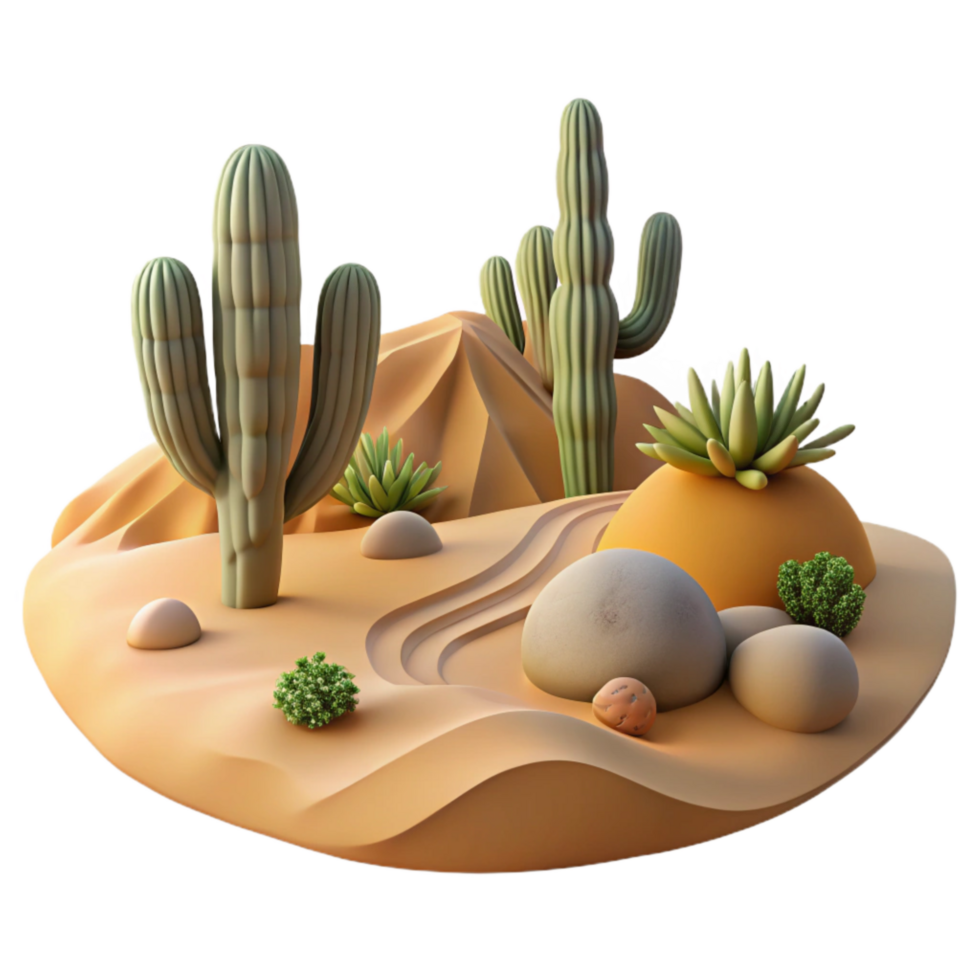 magnificent contemporary Desert Landscape with Cacti Isolated detailed png