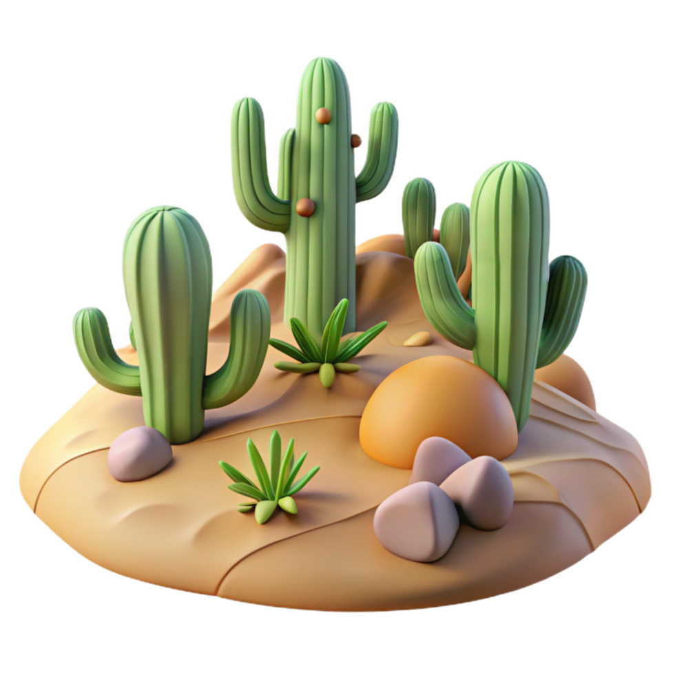 serene artistic Desert Landscape with Cacti Isolated high resolution png