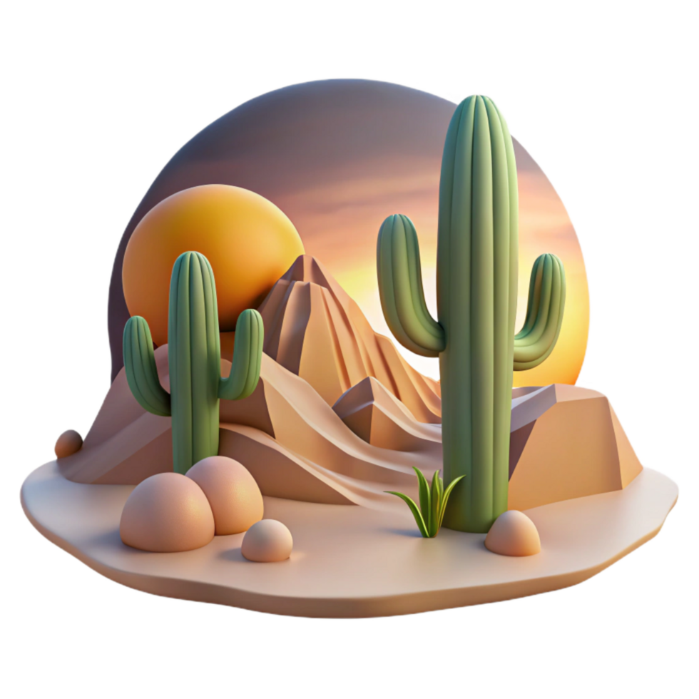magnificent minimalist Desert Landscape with Cactus and Flowers Cutout professional png