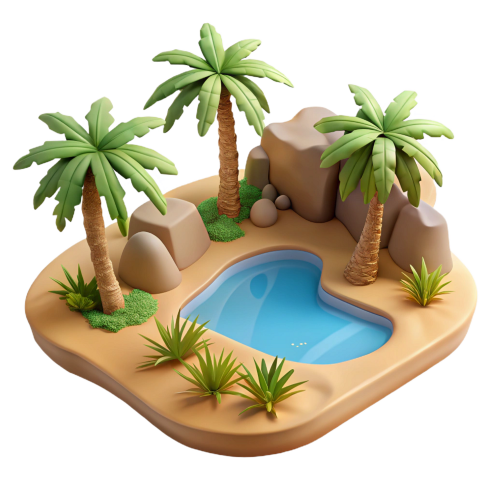 stunning abstract Desert Landscape with Oasis and Palm Trees Cutout premium png