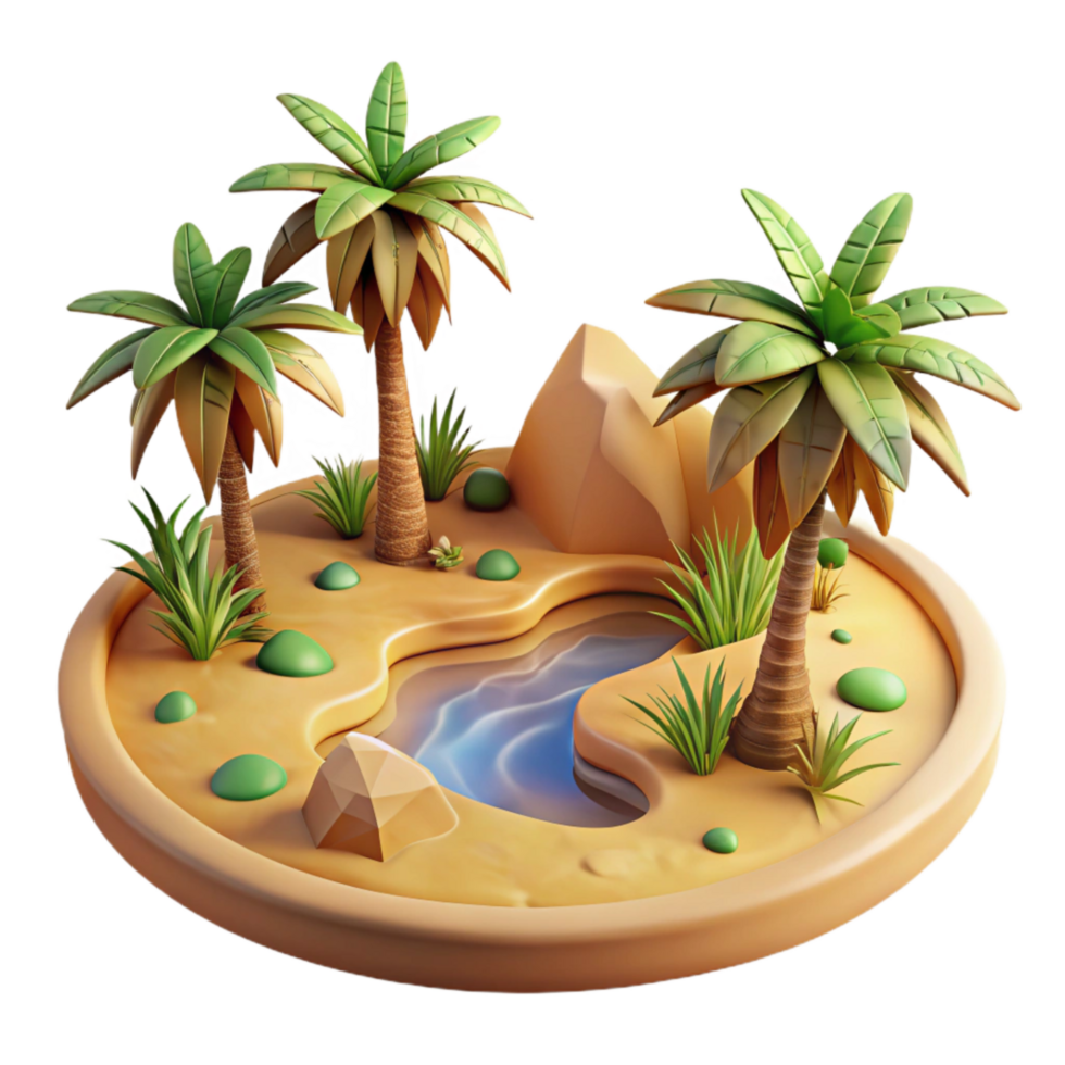 beautiful creative Desert Landscape with Oasis and Palm Trees Cutout 4K png