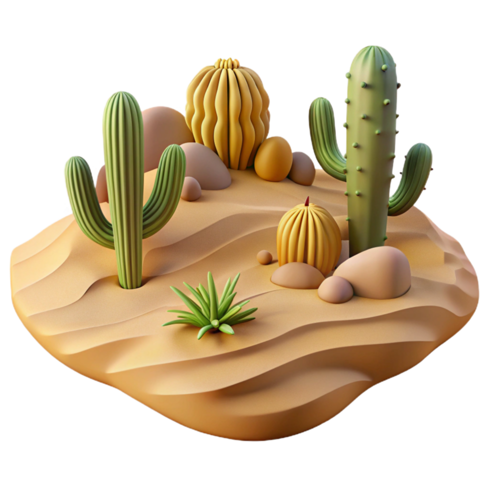 vibrant artistic Desert Landscape with Sand Dunes and Cacti Cutout high quality png