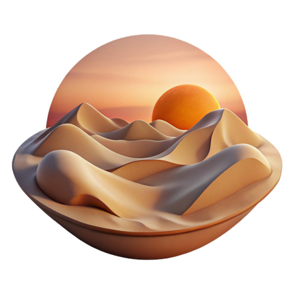 dramatic artistic Desert Landscape with Sand Dunes and Cacti Cutout professional png