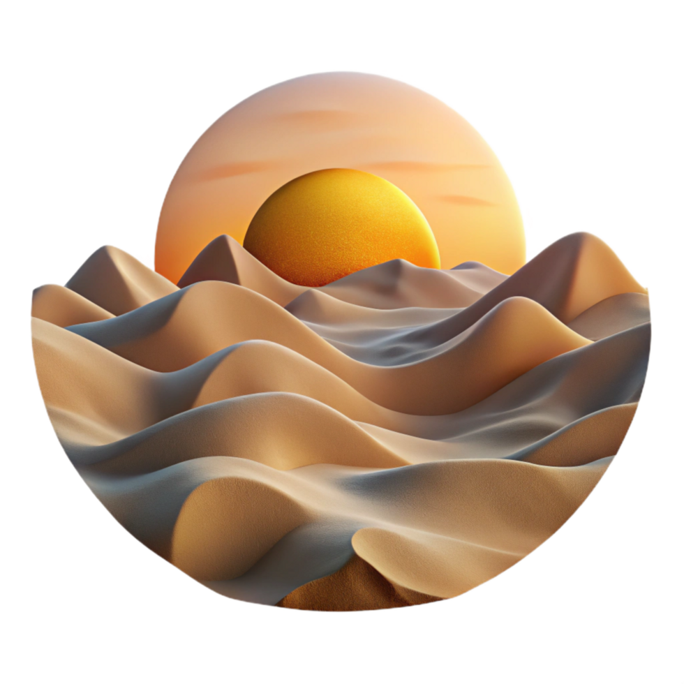 extraordinary minimalist Desert Landscape with Sand Dunes and Cacti Cutout 4K png