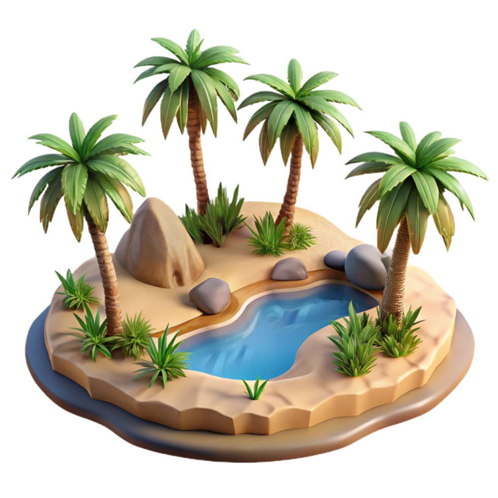 stunning rustic Desert Oasis with Palm Trees Isolated on Transparent Background exclusive png