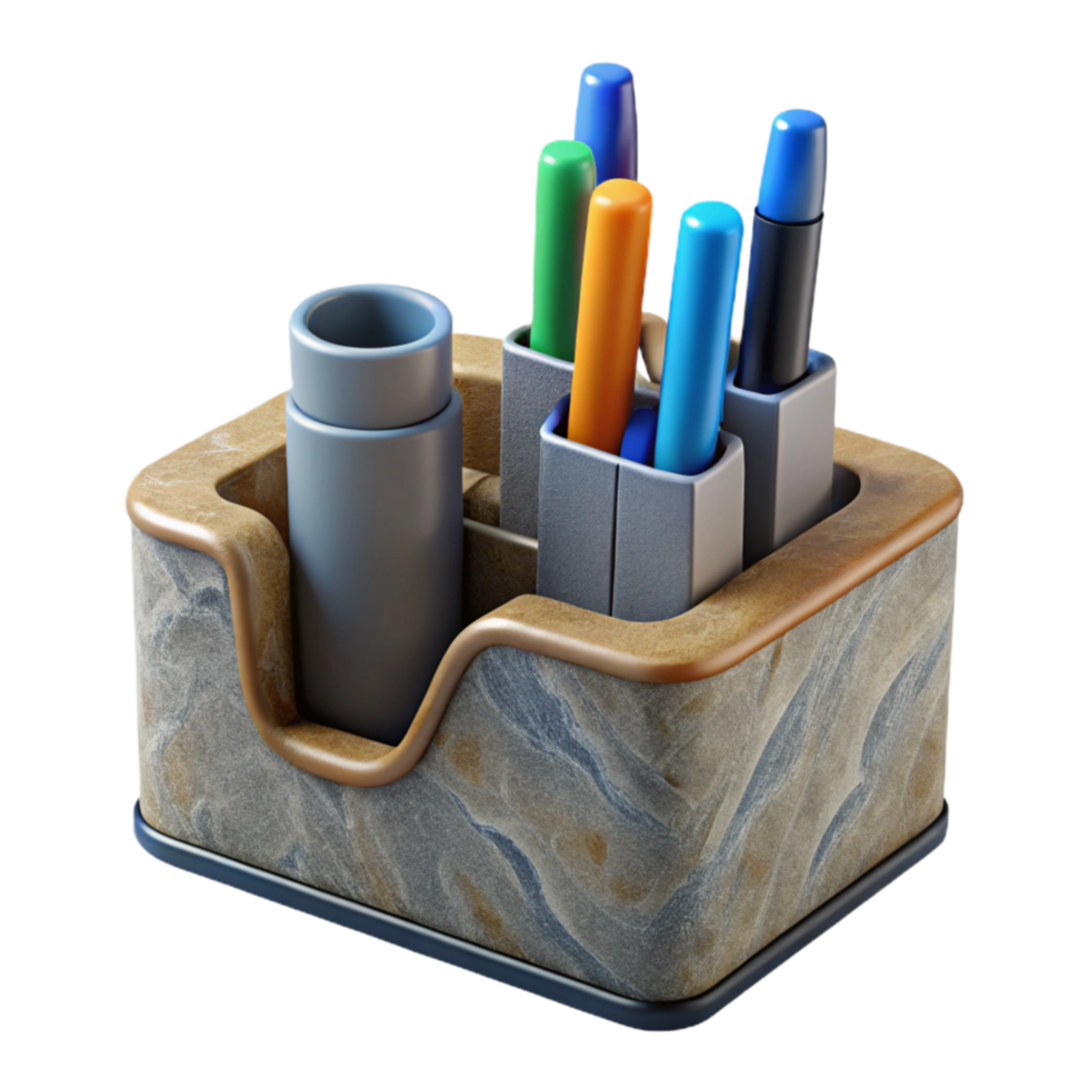 serene rustic Desk Organizer with Pen Holder Isolated Element professional png